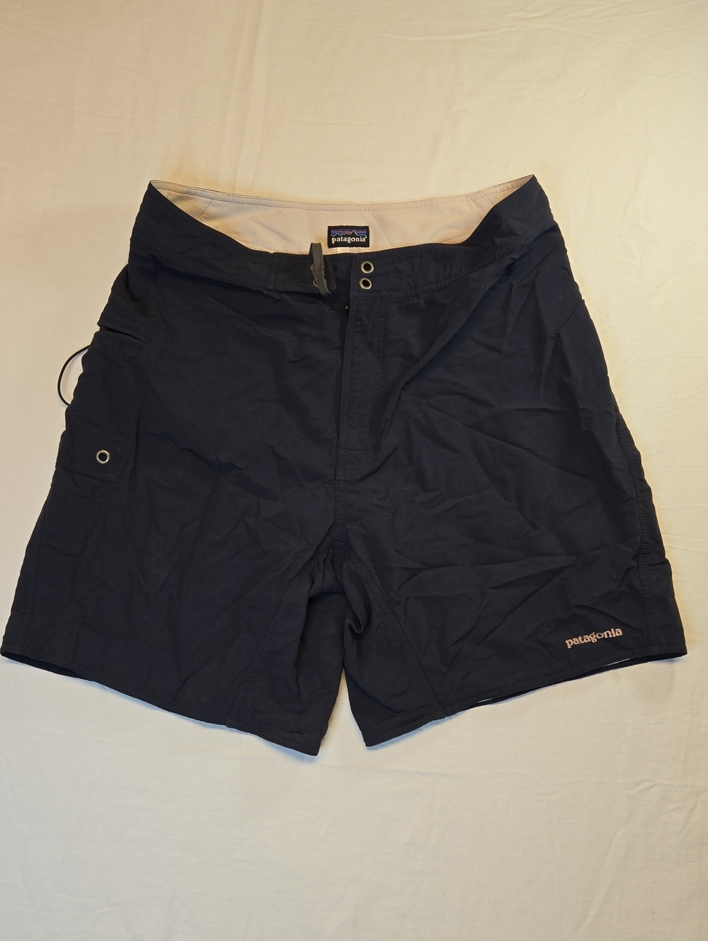 Patagonia Navy Blue Hybrid Nylon Shorts with Pink Spellout Logo Vintage Y2K